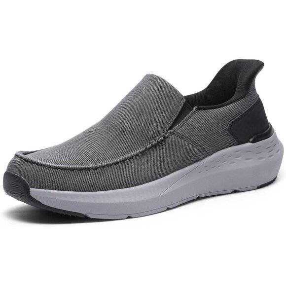 〽️Men Closed Toe Pull-On Loafers Dark Gray Sneakers Canvas Walking Comfort Shoes